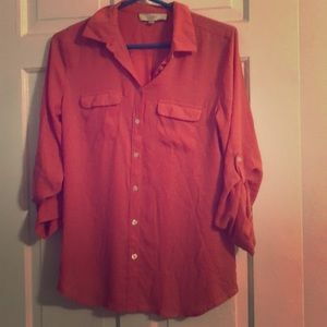 Loft Silk Button Up Blouse Peach